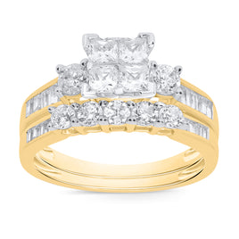 10K YELLOW GOLD 1.75 CARAT WOMEN REAL DIAMOND ENGAGEMENT RING WEDDING BAND RING SET