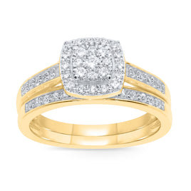 10K YELLOW GOLD .60 CT WOMEN REAL DIAMOND ENGAGEMENT RING WEDDING BAND RING SET