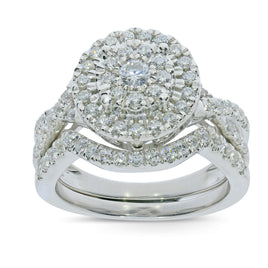 10K WHITE GOLD 1.25 CARAT WOMENS REAL DIAMOND ENGAGEMENT RING WEDDING BAND SET