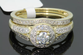 10K YELLOW GOLD .60 CARAT WOMENS REAL DIAMOND ENGAGEMENT RING WEDDING BAND SET