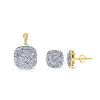 
              10K YELLOW GOLD 1.25 CARAT REAL DIAMOND 9 MM EARRINGS & PENDANT NECKLACE SET WITH YELLOW GOLD CHAIN
            