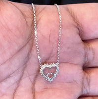 
              10K WHITE GOLD .15 CARAT REAL DIAMOND HEART PENDANT NECKLACE WITH GOLD CHAIN
            