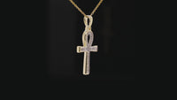 
              10K YELLOW GOLD .40 CARAT 1.25 INCHES REAL DIAMOND ANKH PENDANT CHARM WITH GOLD CHAIN
            