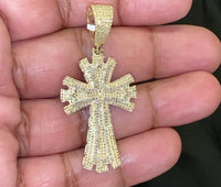 
              10K YELLOW GOLD 1.15 CARAT 2 INCHES REAL DIAMOND CROSS PENDANT CHARM CROSS
            