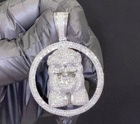 
              3.50 CARAT STERLING SILVER 2 INCHES DIAMOND JESUS FACE HEAD CROSS CHARM PENDANT
            