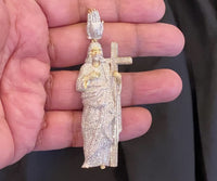 
              10K YELLOW GOLD 3.75 CARAT REAL DIAMOND 3 INCHES MEN JESUS FACE HEAD CROSS CHARM PENDANT
            