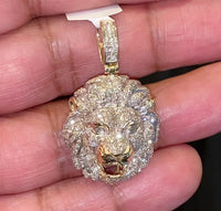 
              10K YELLOW GOLD 1.50 CARAT REAL DIAMOND 1.50 INCHES LION HEAD PENDANT CHARM
            