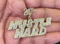 
              10K SOLID YELLOW GOLD 3.25 CARAT REAL DIAMOND 2.25 INCHES 24/7 HUSTLE PENDANT CHARM
            