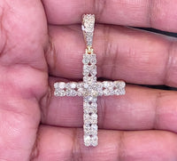 
              10K YELLOW GOLD 2.50 CARAT 1.75 INCHES REAL DIAMOND MEN CROSS PENDANT CHARM CROSS
            