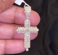 
              10K YELLOW GOLD 2.75 CARAT 1.75 INCHES REAL DIAMOND MEN CROSS PENDANT CHARM CROSS
            