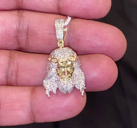 
              10K YELLOW GOLD .75 CARAT 1.50 INCHES REAL DIAMOND JESUS HEAD CROSS PENDANT CHARM CROSS
            