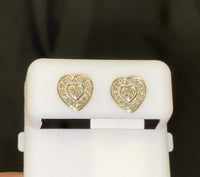 
              .20 CARAT REAL DIAMONDS STERLING SILVER YELLOW GOLD PLATED WOMENS 8 MM HEART EARRINGS STUDS
            