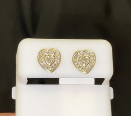 .20 CARAT REAL DIAMONDS STERLING SILVER YELLOW GOLD PLATED WOMENS 8 MM HEART EARRINGS STUDS