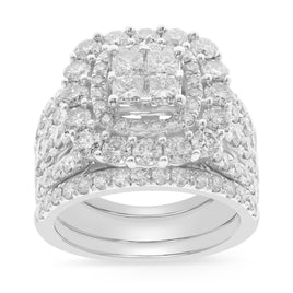 10K WHITE GOLD 4 CARAT WOMEN REAL PRINCESS DIAMOND ENGAGEMENT RING 2 WEDDING BANDS RING SET