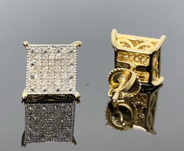 .40 CARAT STERLING SILVER YELLOW GOLD PLATING MENS WOMENS 9mm 100% REAL DIAMONDS EARRINGS STUDS