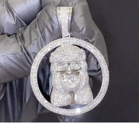 
              3.50 CARAT STERLING SILVER 2 INCHES DIAMOND JESUS FACE HEAD CROSS CHARM PENDANT
            