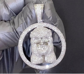 3.50 CARAT STERLING SILVER 2 INCHES DIAMOND JESUS FACE HEAD CROSS CHARM PENDANT
