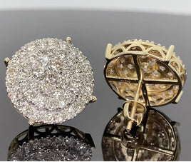 10K YELLOW GOLD 3 CARAT MENS WOMENS 16 MM 100% GENUINE DIAMONDS EARRING STUDS