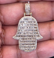 
              10K YELLOW GOLD 3.75 CARAT NATURAL DIAMOND 1.50 INCHES HAMSA HAND PENDANT CHARM
            