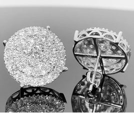 10K WHITE GOLD 3 CARAT MENS WOMENS 16 MM 100% GENUINE DIAMONDS EARRING STUDS
