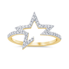 10K YELLOW GOLD .35 CARAT WOMEN REAL DIAMOND STAR RING BAND