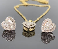 
              10K YELLOW GOLD .60 CARAT REAL DIAMOND HEART EARRINGS & PENDANT NECKLACE SET WITH YELLOW GOLD CHAIN
            