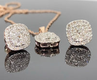 
              10K ROSE GOLD 1 CARAT REAL DIAMOND 9 MM EARRINGS & PENDANT NECKLACE SET WITH ROSE GOLD CHAIN
            