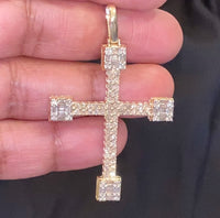 
              10K YELLOW GOLD 2.50 CARAT 2.25 INCHES REAL DIAMOND MEN CROSS PENDANT CHARM CROSS
            