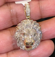 
              10K YELLOW GOLD 1.50 CARAT REAL DIAMOND 1.50 INCHES LION HEAD PENDANT CHARM
            