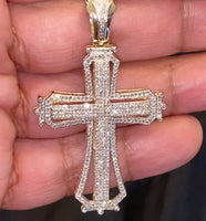 
              10K YELLOW GOLD 1.75 CARAT 2.50 INCHES REAL DIAMOND MEN CROSS PENDANT CHARM CROSS
            