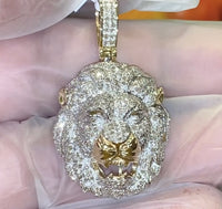 
              10K YELLOW GOLD 1.50 CARAT REAL DIAMOND 1.50 INCHES LION HEAD PENDANT CHARM
            