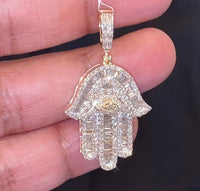 
              10K YELLOW GOLD 2.25 CARAT REAL DIAMOND 1.75 INCHES HAMSA HAND PENDANT CHARM
            