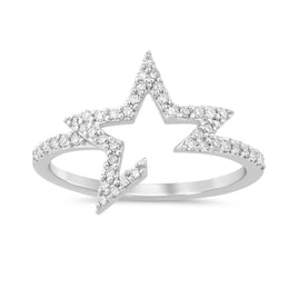 10K WHITE GOLD .35 CARAT WOMEN REAL DIAMOND STAR RING BAND