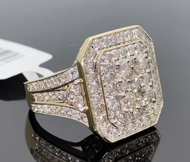 10K YELLOW GOLD 4 CARAT REAL DIAMOND ENGAGEMENT WEDDING PINKY RING BAND