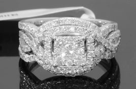 10K WHITE GOLD 1.50 CARAT WOMENS REAL DIAMOND ENGAGEMENT RING WEDDING BANDS SET