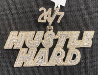 
              10K SOLID YELLOW GOLD 3.25 CARAT REAL DIAMOND 2.25 INCHES 24/7 HUSTLE PENDANT CHARM
            