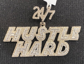 10K SOLID YELLOW GOLD 3.25 CARAT REAL DIAMOND 2.25 INCHES 24/7 HUSTLE PENDANT CHARM