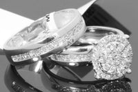 
              10K WHITE GOLD 1 CARAT MEN WOMEN DIAMOND TRIO ENGAGEMENT WEDDING RING BAND SET
            