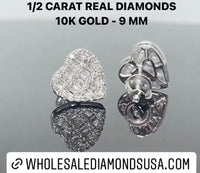 
              10K WHITE GOLD .50 CARAT REAL DIAMOND 9MM WOMENS HEART HOOPS EARRINGS HUGGIE STUDS
            