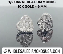 10K WHITE GOLD .60 CARAT REAL DIAMOND 9MM WOMENS HEART HOOPS EARRINGS HUGGIE STUDS