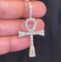 
              10K YELLOW GOLD 1.25 CARAT 2 INCHES REAL DIAMOND ANKH CROSS PENDANT CHARM
            