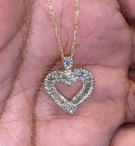 10K YELLOW GOLD .75 CARAT REAL DIAMOND HEART PENDANT NECKLACE WITH YELLOW GOLD CHAIN