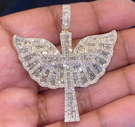 10K YELLOW GOLD 6.75 CARAT NATURAL DIAMONDS 2.25 INCHES 17.91 GRAMS CROSS PENDANT CHARM