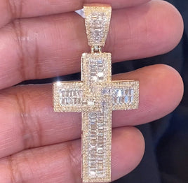10K YELLOW GOLD 2 CARAT 2 INCHES REAL DIAMOND MEN CROSS PENDANT CHARM CROSS