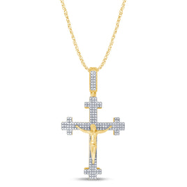 10K YELLOW GOLD .50 CARAT 1.75 INCHES REAL DIAMOND MEN CROSS PENDANT JESUS CHARM CROSS