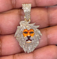 
              10K YELLOW GOLD 2.50 CARAT REAL DIAMOND 1.75 INCHES LION HEAD PENDANT CHARM
            